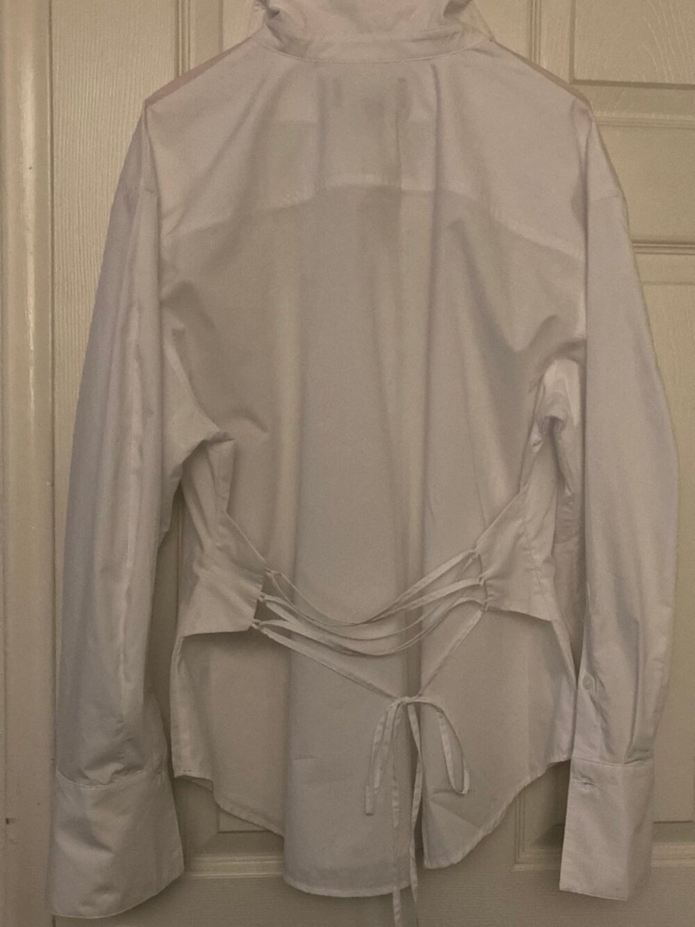 100% COTTON, Excellent Condition, SZ L, Corset Back Blouse, White - Picture 4 of 4